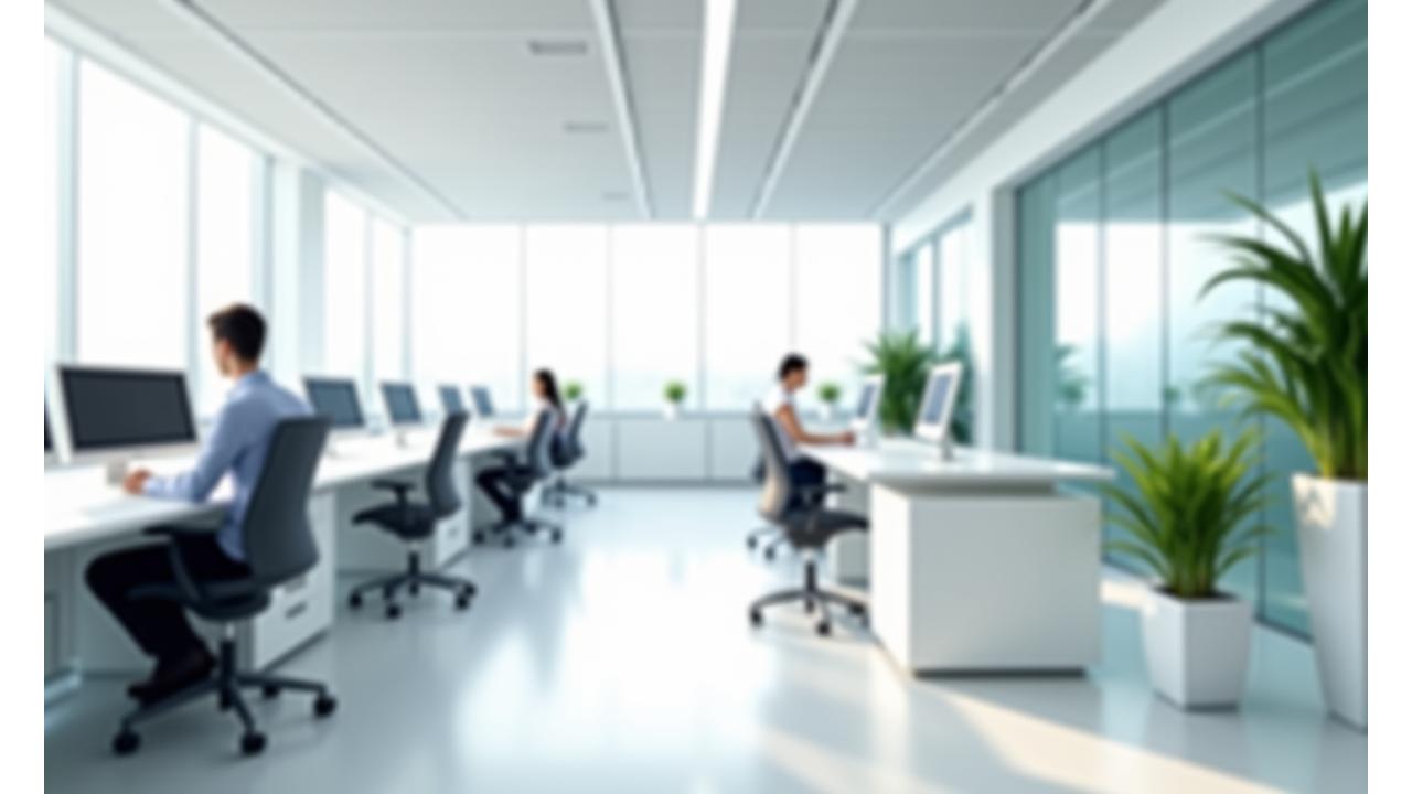 밝고 깨끗하게 정리된 현대적인 사무실 전경