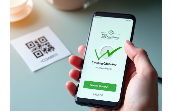 스마트폰 앱으로 청소 완료를 확인하는 모습