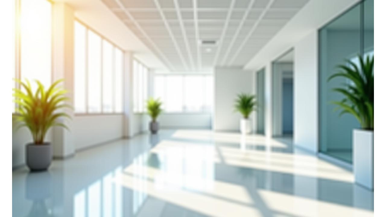 새롭게 완공된 상업 건물 내부의 깨끗한 모습