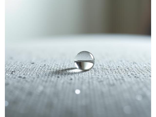 발수 코팅된 소파 패브릭 위에 물방울이 맺혀있는 모습의 클로즈업 사진