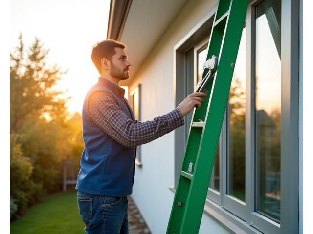 일반 주택 창문을 청소하는 모습